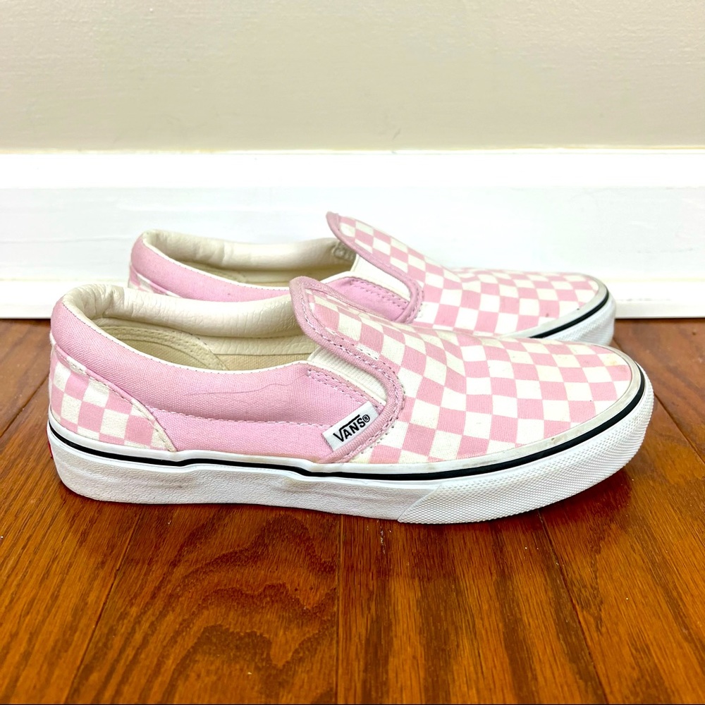 Pink & White Vans Checkered Slip On Skate Shoes Sneakers Womens 6.5